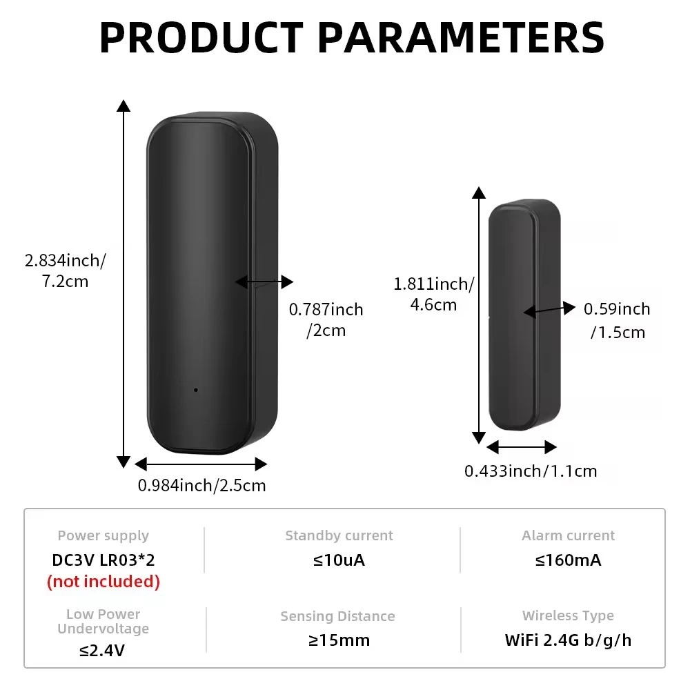 Detector magnético de la ventana elegante de la vida del sensor de la puerta de WIFI Tuya de la caja negra para la seguridad en el hogar