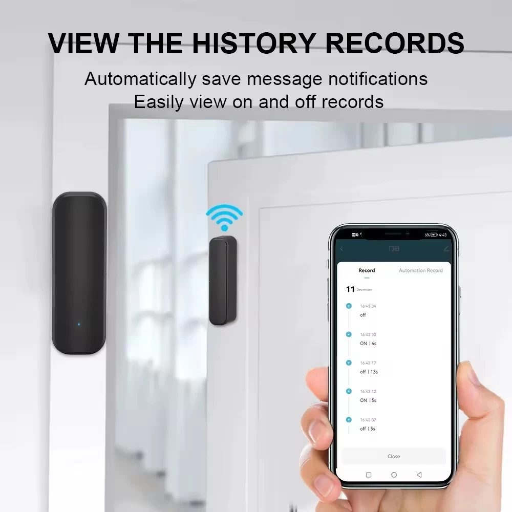 Detector magnético de la ventana elegante de la vida del sensor de la puerta de WIFI Tuya de la caja negra para la seguridad en el hogar