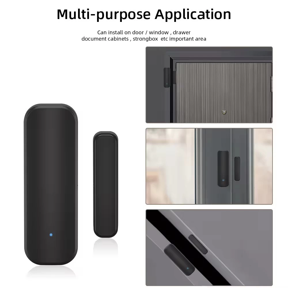 Detector magnético de la ventana elegante de la vida del sensor de la puerta de WIFI Tuya de la caja negra para la seguridad en el hogar