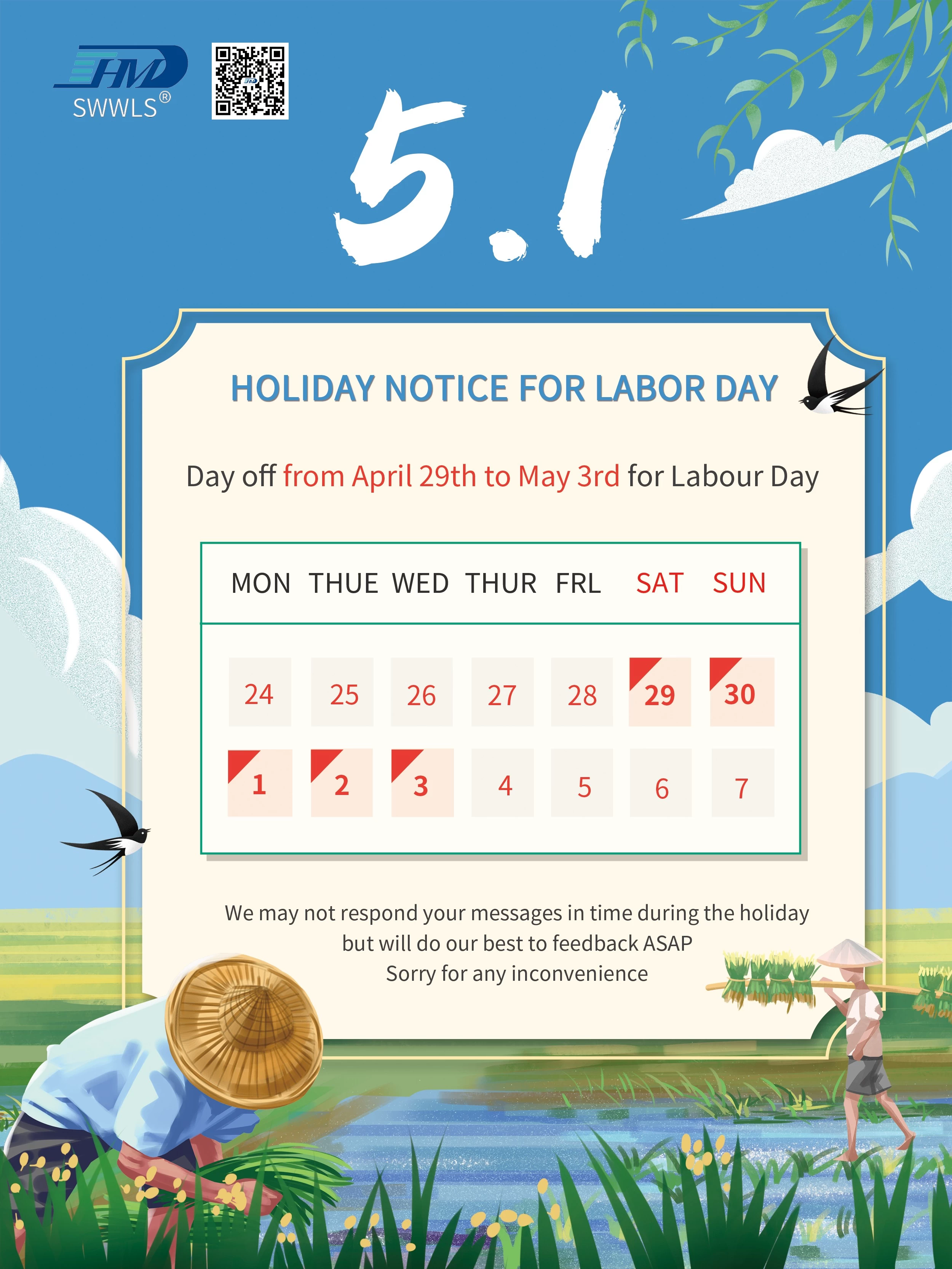 Labor creates the future, the May 1 Labor Day holiday notice is here!