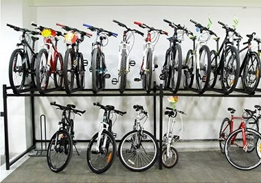 China Cremalheira de bicicleta ao ar livre: Double Decker bicicleta Rack fabricante