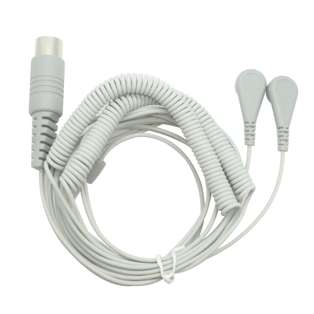 China Customizable Spring Lead Wire DIN 5 Pin Male to Dual 3.5mm Female Snap ECG Coiled Cable | Dongguan Certified Medical Manufacturer manufacturer