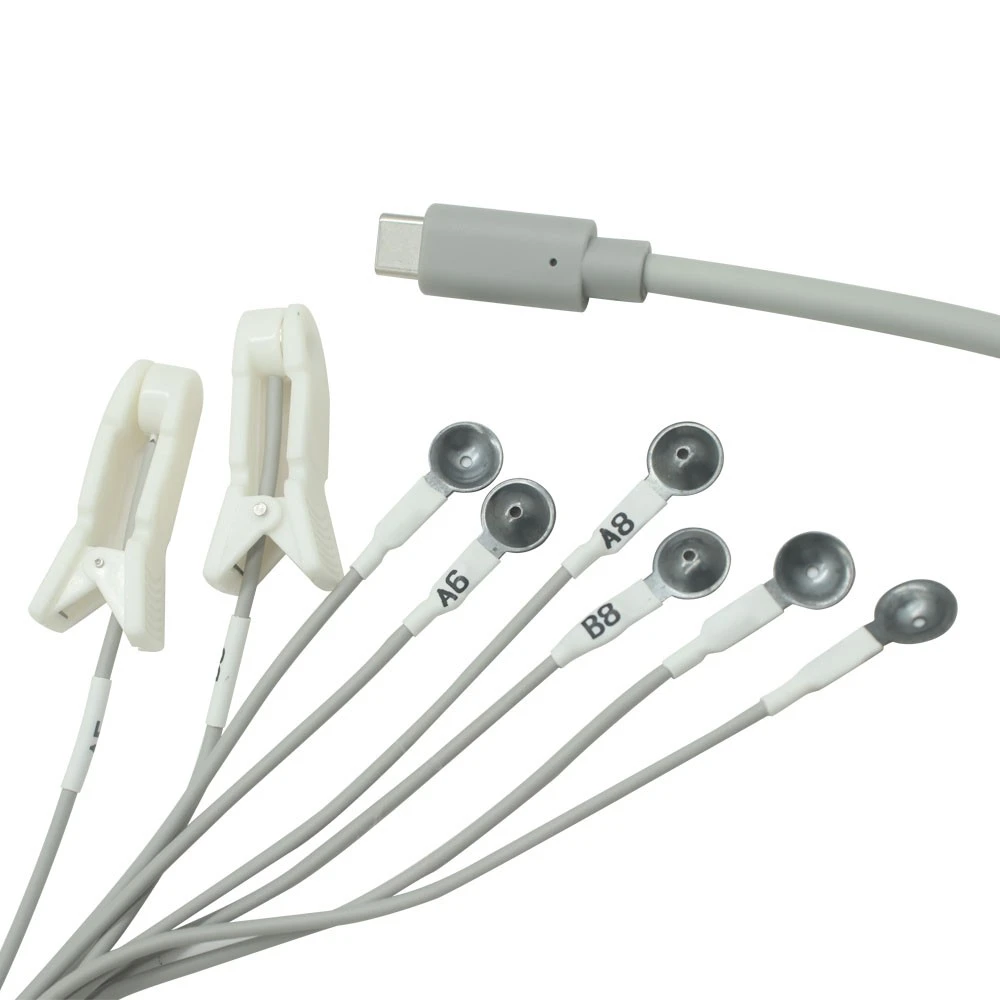 China Fabrik Custom USB C Männlich zu Silberchlorid EEG Saugnapfbecher und Ohrclip -Bleidrähten für TENS EMS -Geräte | Dongguan Tens EMS Bleidrahthersteller Hersteller