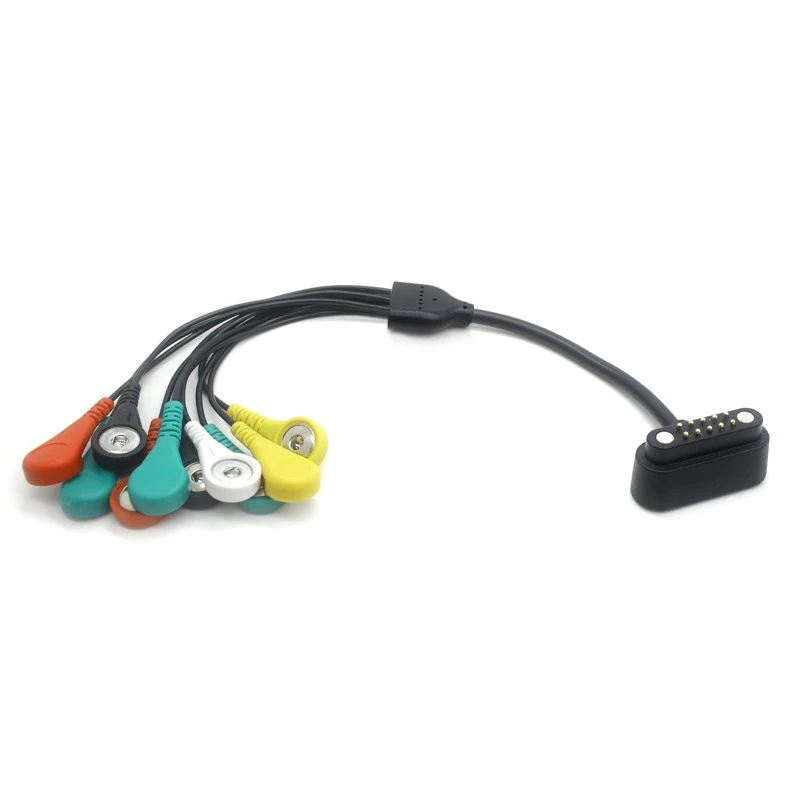 China Customized 10 Pin pogo pin mangtic connector to 10 leads 4.0mm female snap ECG Cable | Dongguan ECG wire Supplier manufacturer