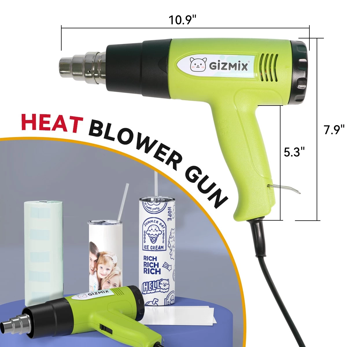 Pistola de soprador de calor de gizmix para espaços em branco da sublimação e filme de encolhimento (110V)