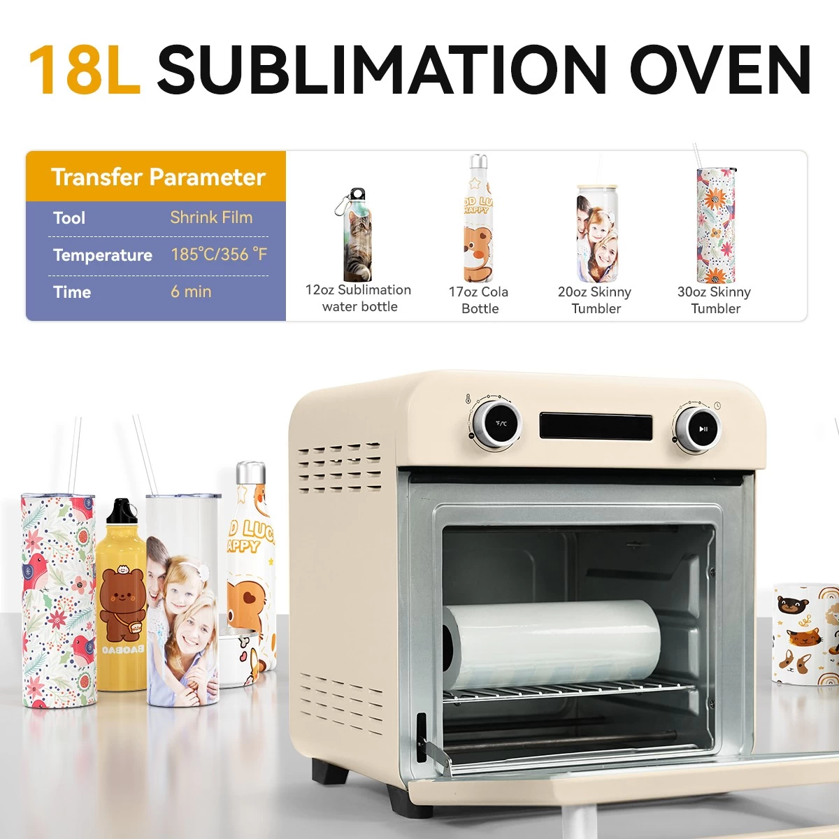 GIZMIX 18L Sublimation Forno - Pressa di calore multi -superficie per tazze, bicchieri e bottiglie