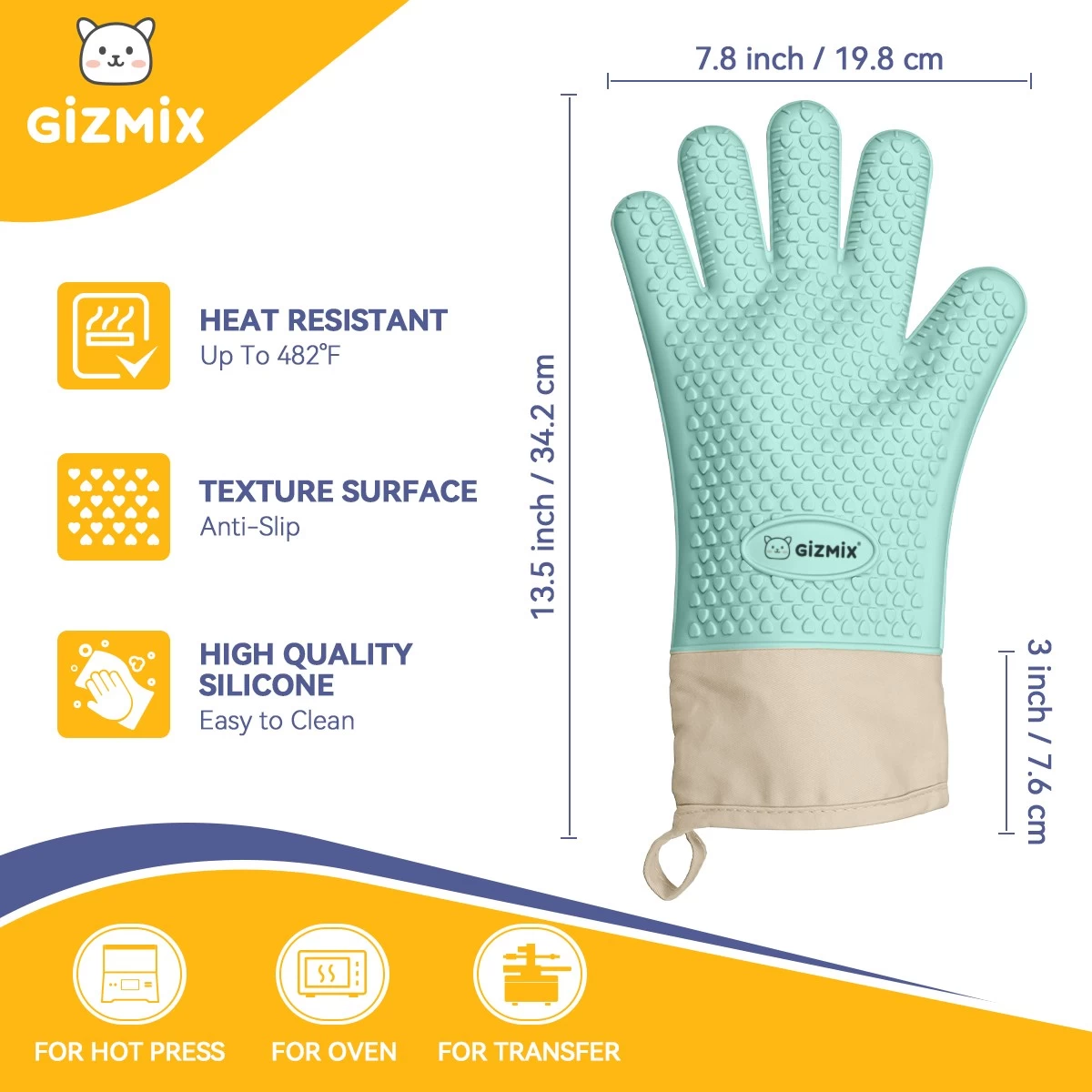 GIZMIX Heat Resistant Silicone Gloves for Sublimation