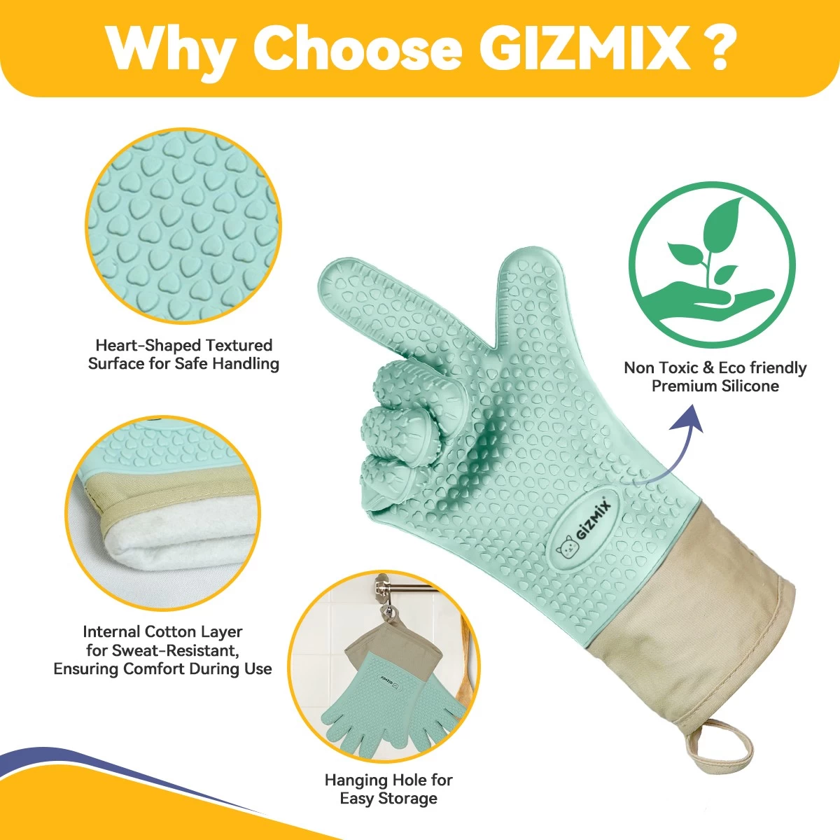 GIZMIX Heat Resistant Silicone Gloves for Sublimation