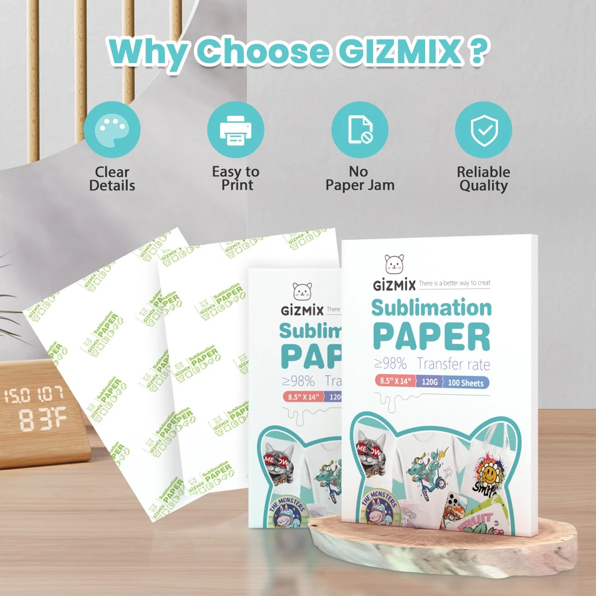GIZMIX Sublimation Paper 120g for Mugs T-Shirts Light Fabric and Other Sublimation Blanks