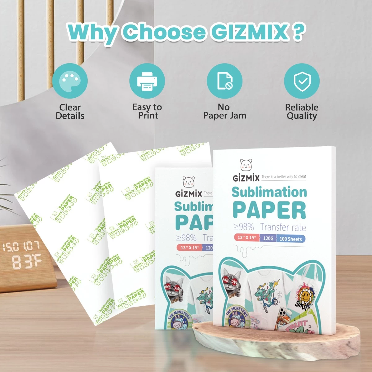 GIZMIX Sublimation Paper 120g for Mugs T-Shirts Light Fabric and Other Sublimation Blanks