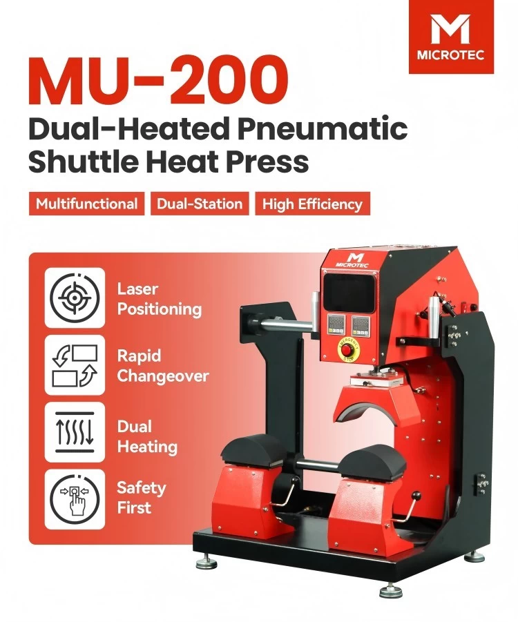 Microtec MU-200 Pro 이중 가열 공압 셔틀 프레스 : 전력 효율적인 포드 생산에 대한 혁신적인 디자인