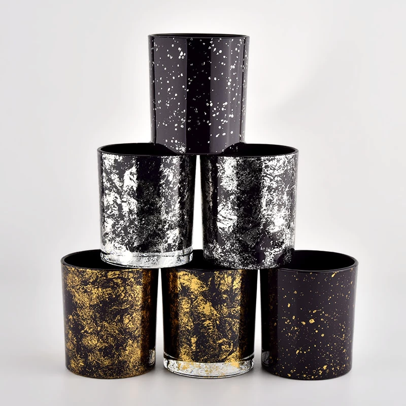 Decorative gold printing black glass candle jars wholesale