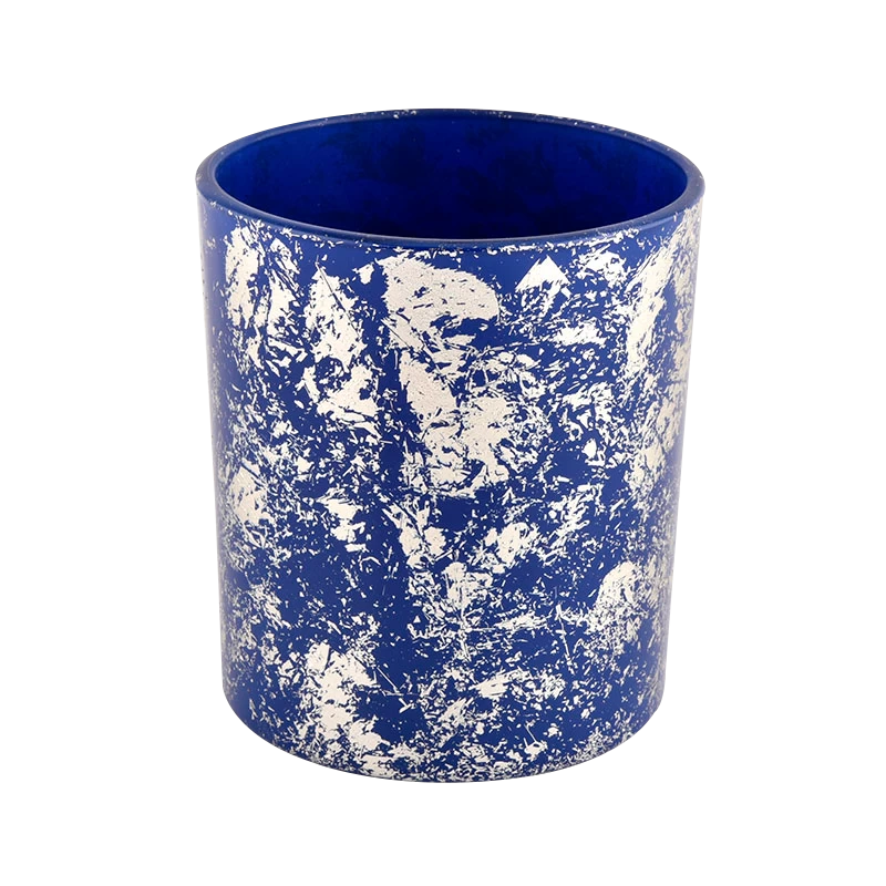 Customization white printing dust with blue glass vessels for candles supplier