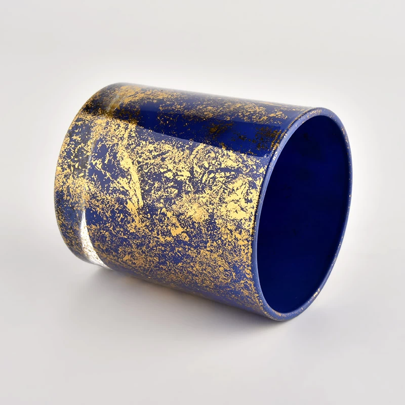 Golden printing with blue glass candle jars in bulk wholesale