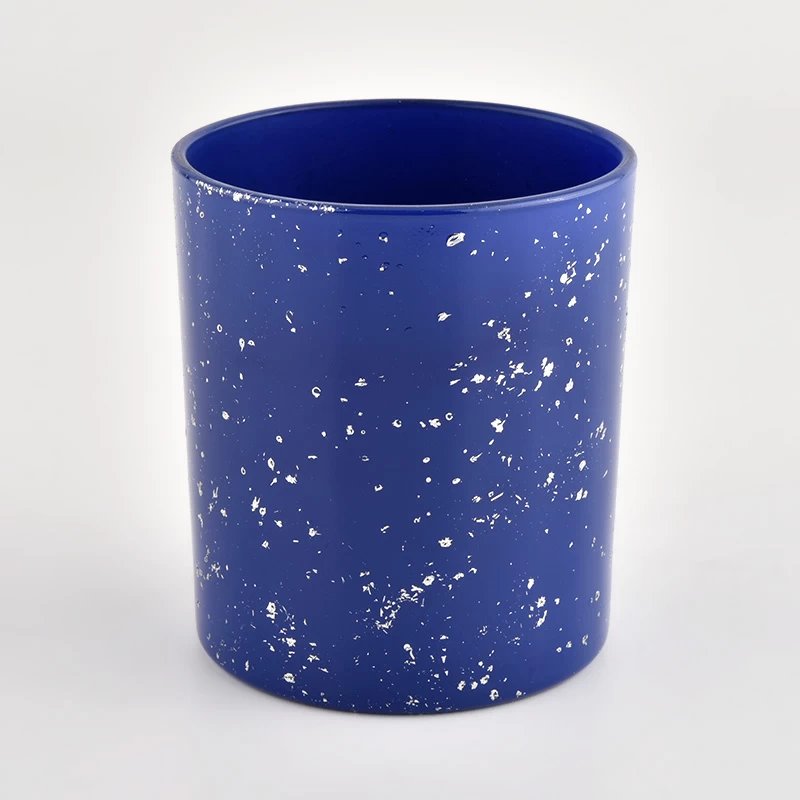 Luxury customized white spots blue empty glass candle  jar for candle making