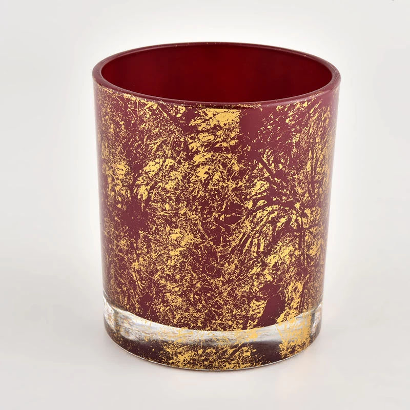 Wholesale empty 290ml gold printed dust and red glass candle jar