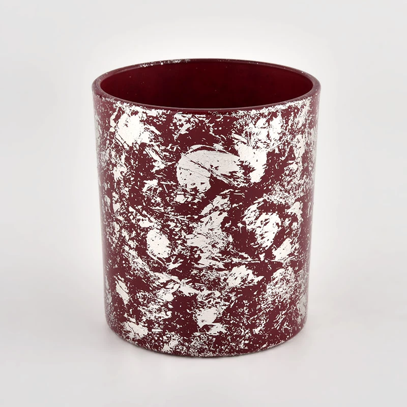 Wholesale white printing dust and red glass candle jar with high quality