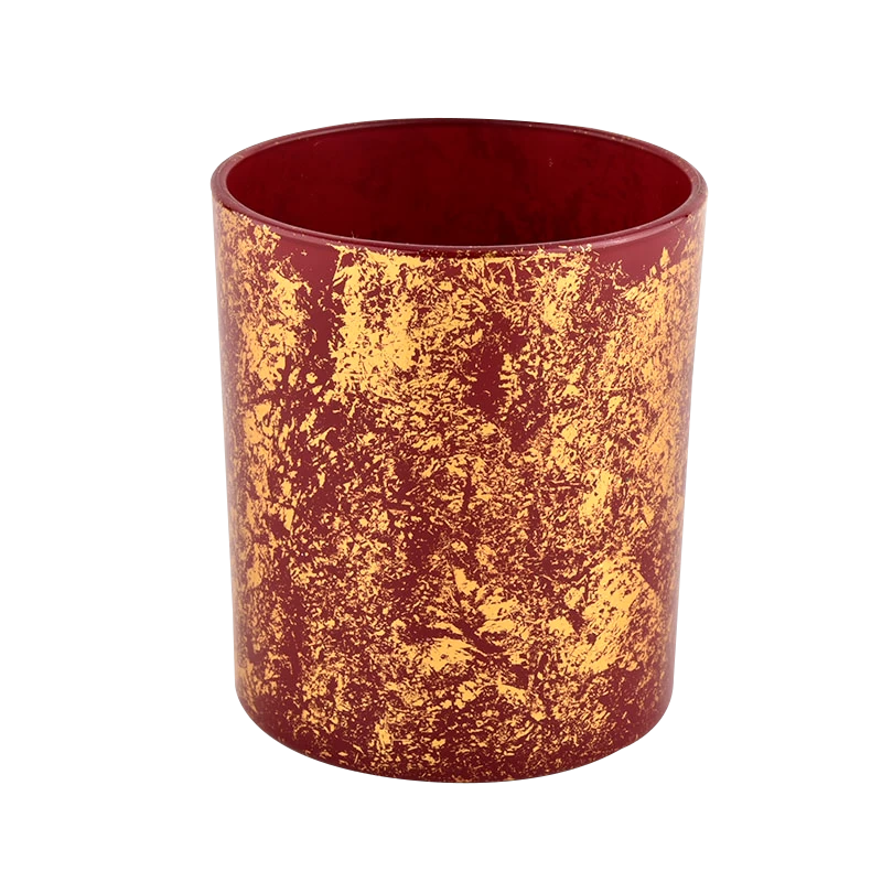 290ml gold printed dust and red glass candle jar Wholesale