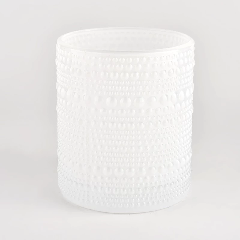 Popular 13oz embossed dot white glass candle holder wholesale