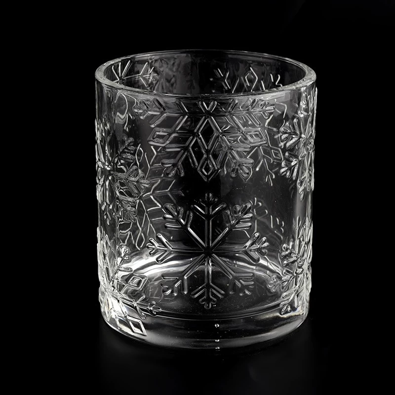 Luxury 14oz transparent snowflake glass cylinder candle jars wholesale