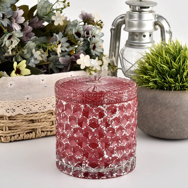 Empty red Candle Vessels with lids Glass Container Wholesale