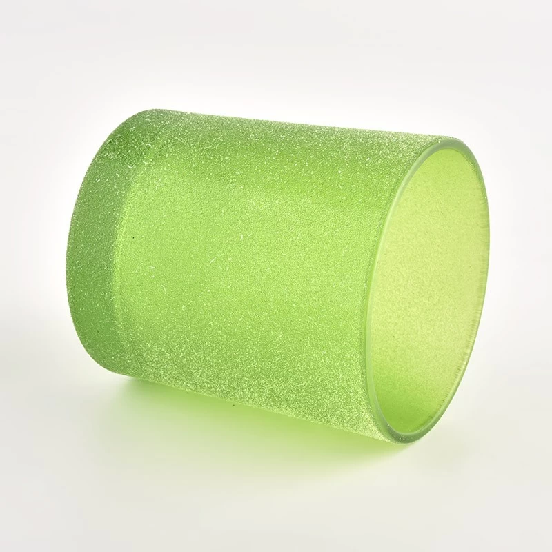 Rough sand finish green glass candle vessel for candle making wholesale