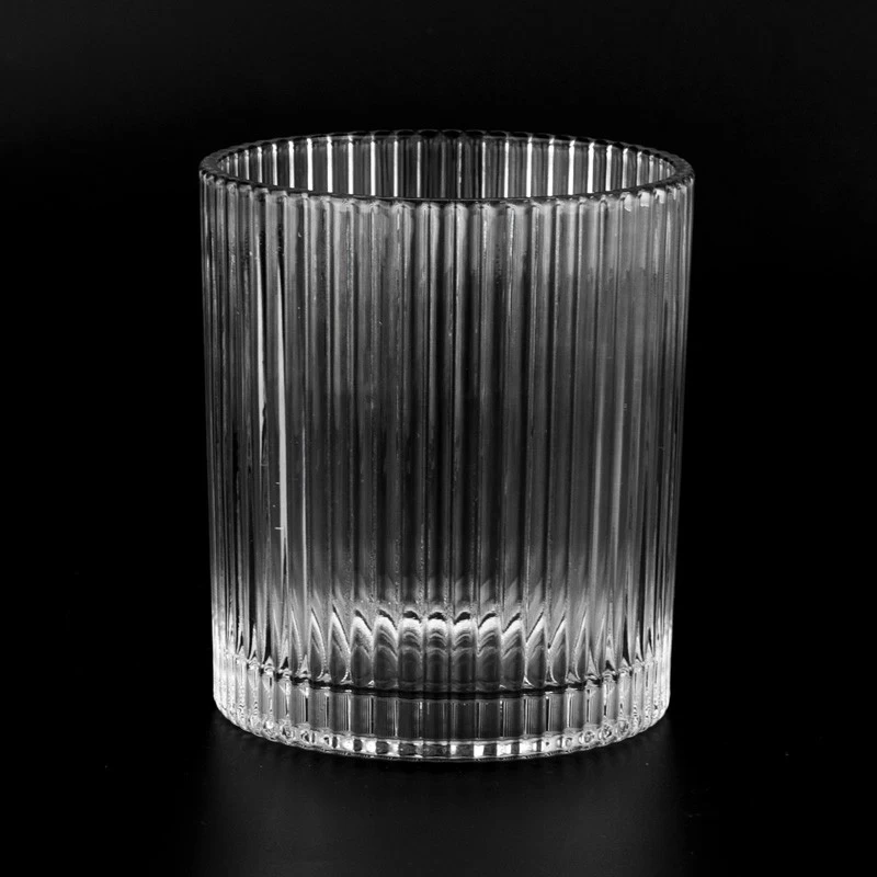 New 350ml clear vertical stripe glass candle jar wholesaler
