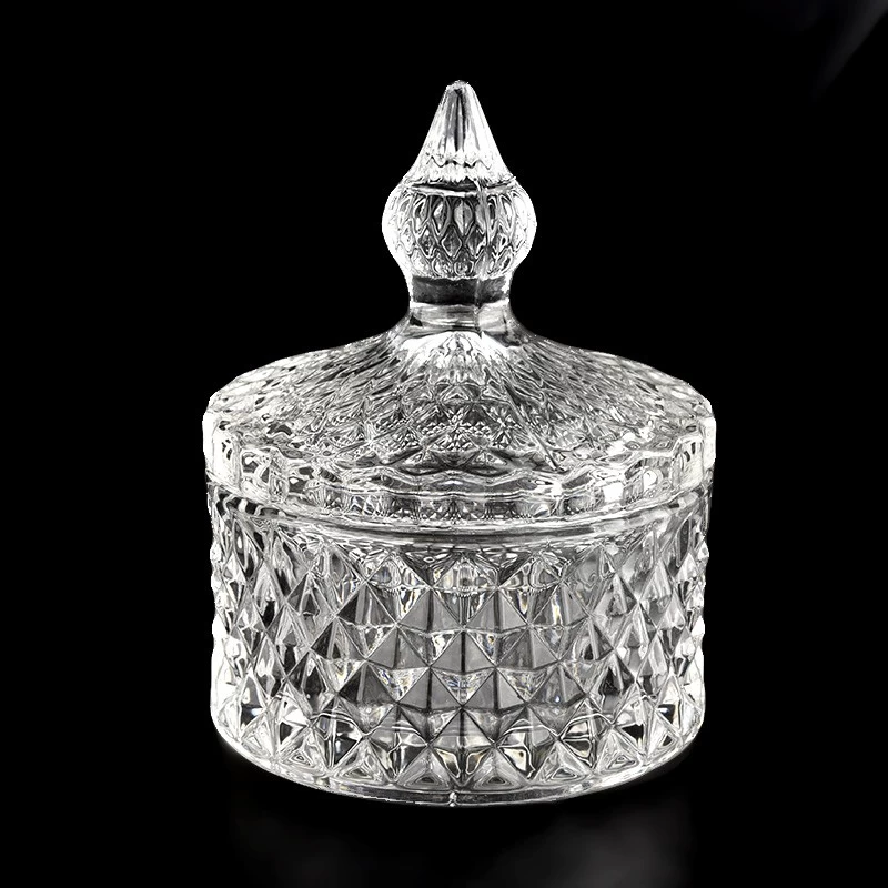 Luxury 5oz clear castle glass candle jar with lid supplier