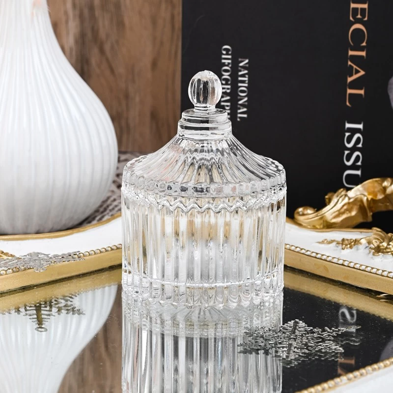 transparent glass candle jar with lids small capacity glass vessel wholesale