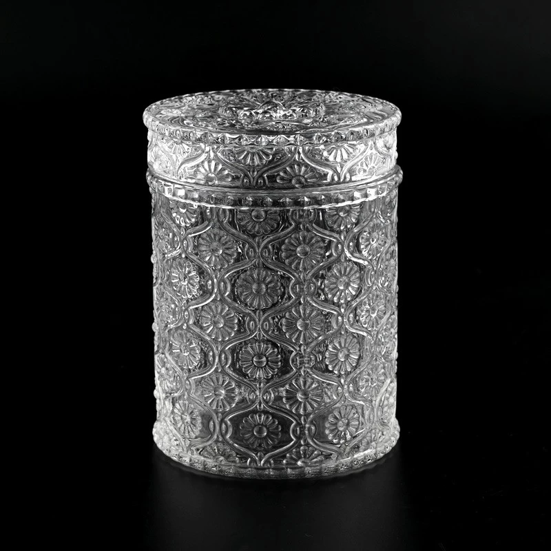 Luxury geographic cutting glass candle holders and candle jars with lid