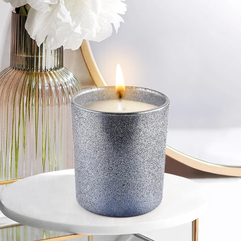 Wholesale custom smoky gray frosted glass candle jars in bulk candle vessels