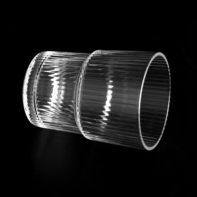 14oz vertical step glass candle jar clear vessel wholesale