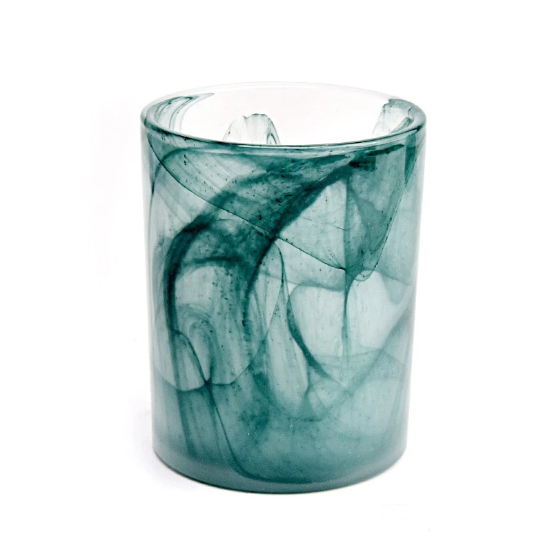 Hot sale 10oz green marble effect glass candle vessel for home decor