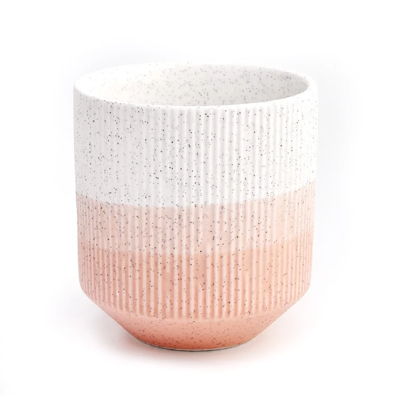 Luxury stripe pattern matte ceramic two-tone candle holder supplier