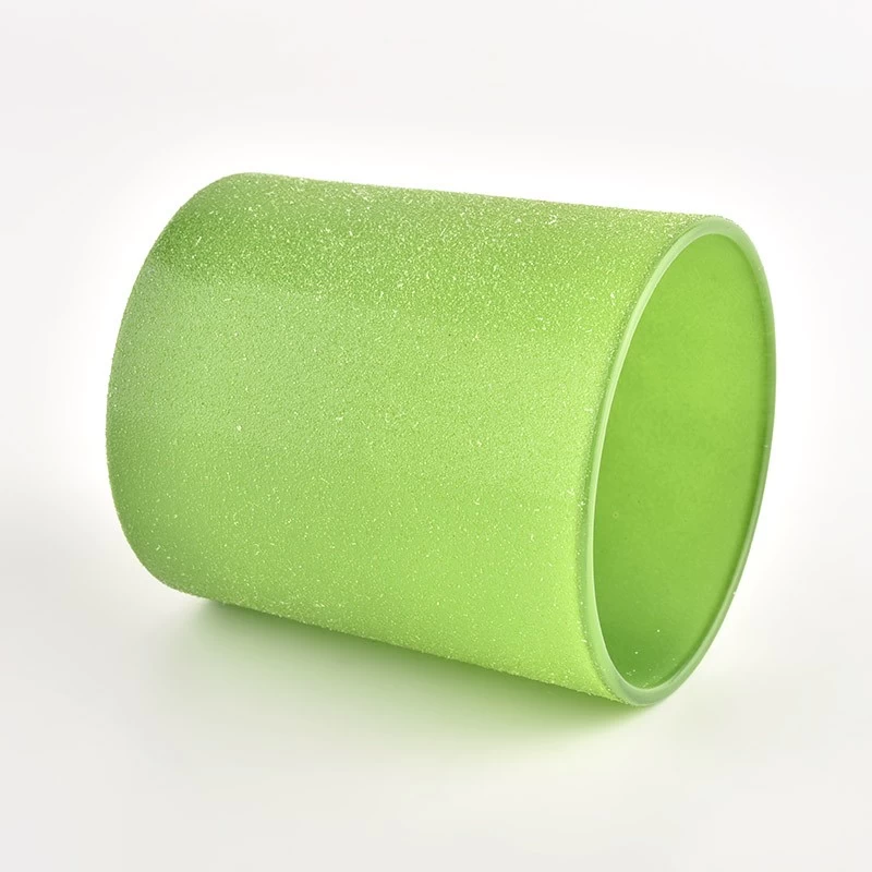 Custom Glass Candle Holder Luxury Frost Green Candle Jars Glass