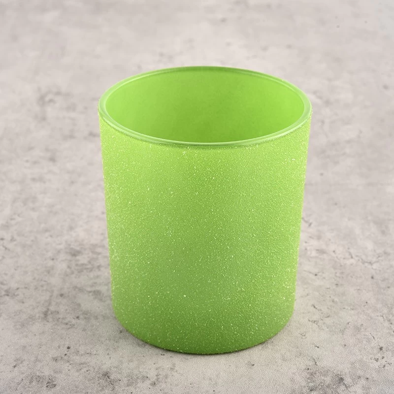 Custom Glass Candle Holder Luxury Frost Green Candle Jars Glass