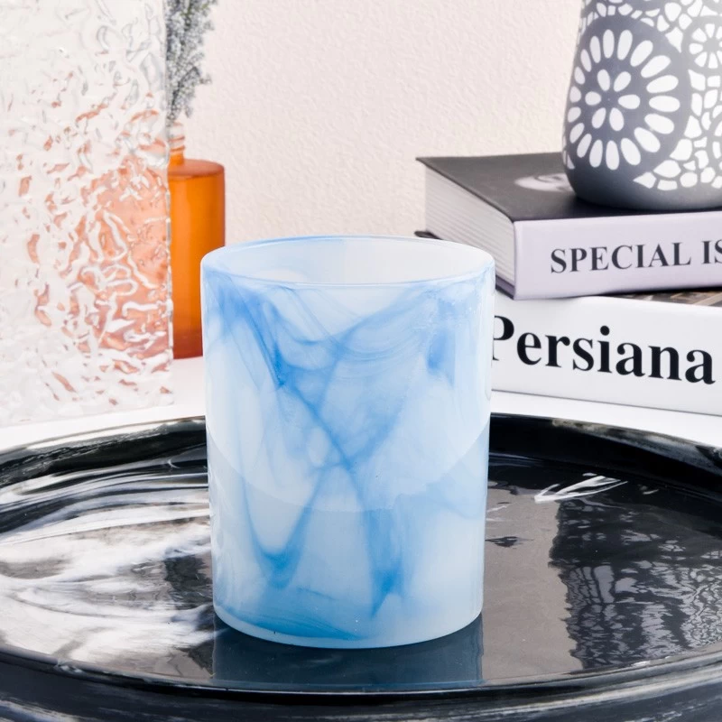 11oz glass candle holder blue hand painting glass vessels wholesale