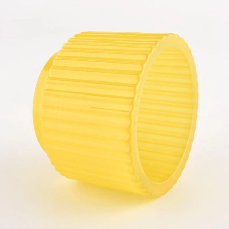 8oz yellow glass candle holder vertical stripe candle jars