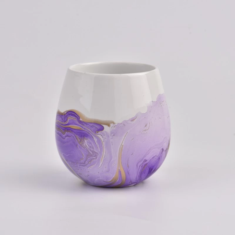 Popular 15oz purple ceramic candle vessels marble jars supplier