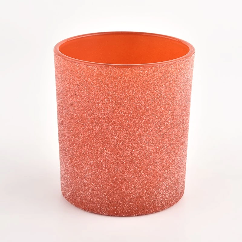 Customize Empty Orange Frosted Glass Candle Jars Candle Holders Decoration