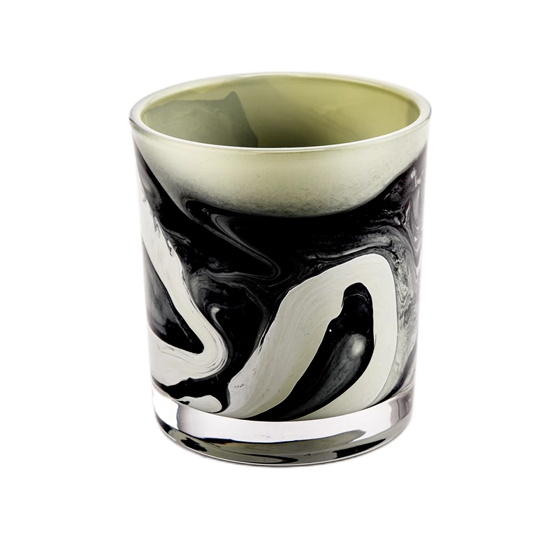 New design 300ml hand painting effect glass candle jars