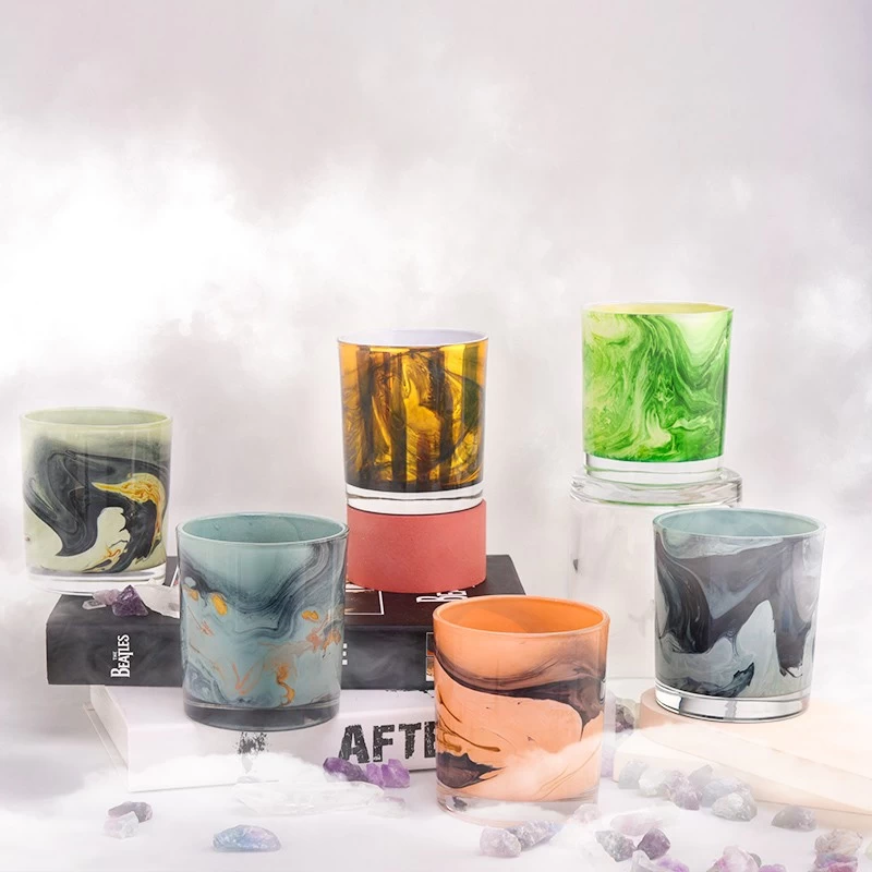 Luxury 10oz beautiful design pattern glass candle jars