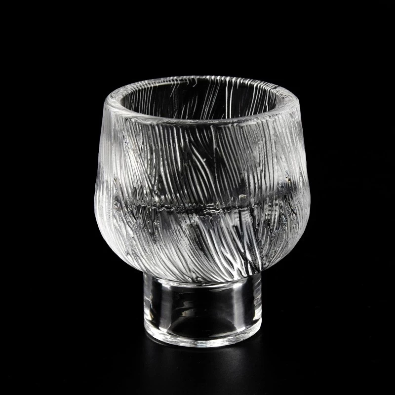 Popular special shape glass candle holder with vertical line