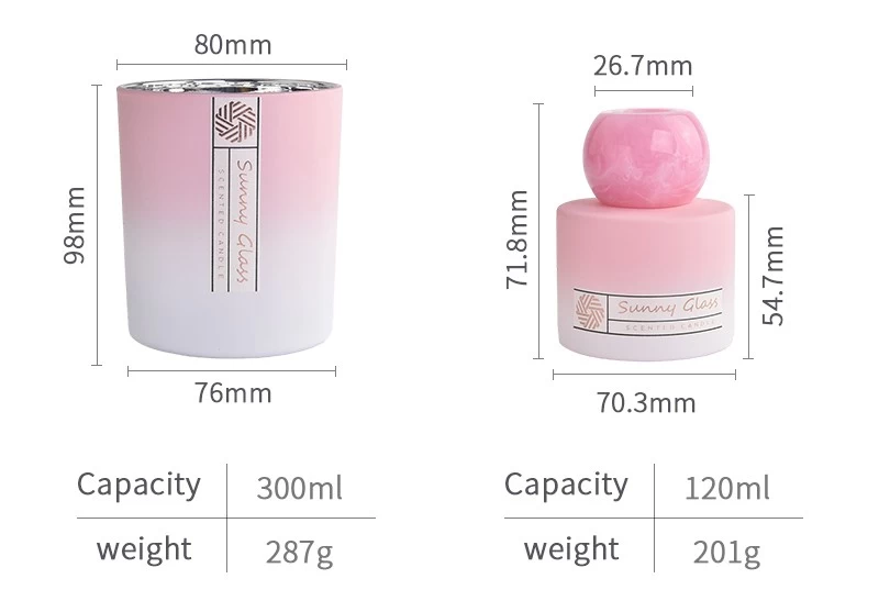 Wholesale high quality gradual change pink glass candle jar and diffuser bottle suit for home decor