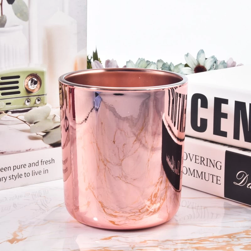 Large capacity pink glass candle holder electroplating candle jars