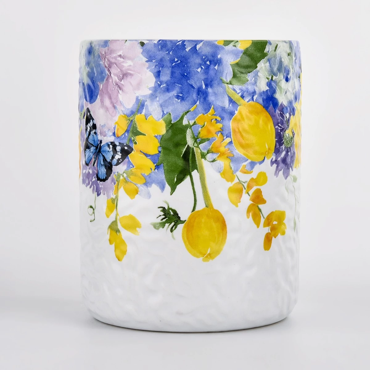 Nordic style applique printing ceramic candle jar