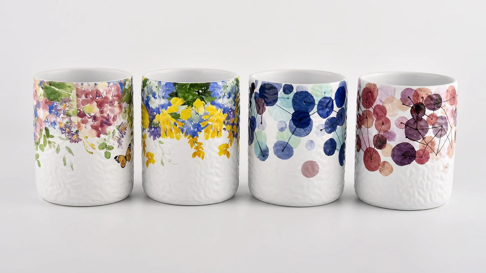 Unique applique printing luxury empty ceramic candle jars