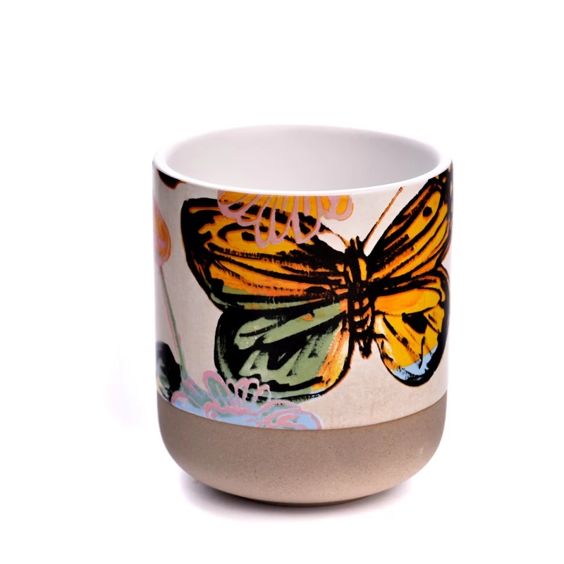 Luxury 15oz ceramic candle holder butterfly parttern jars wholesale