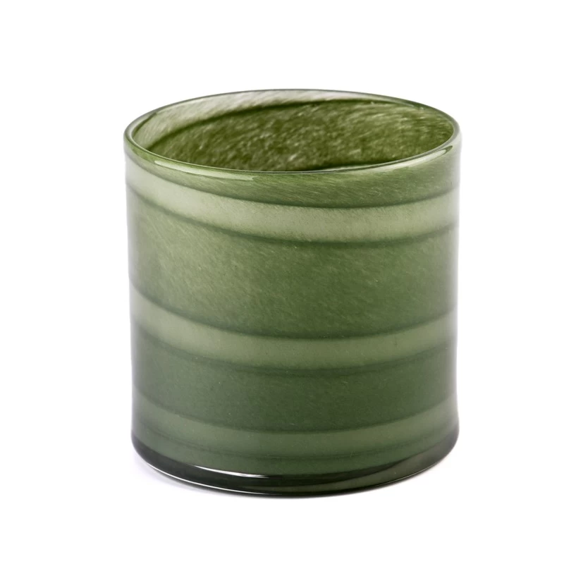 Popular green glass candle holder with spiral grain effecting wholesale