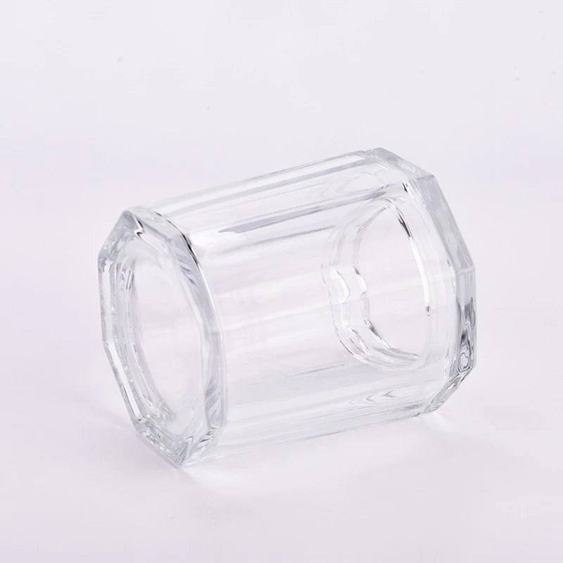 Luxury octagon clear glass candle vessels with glass lids wholesale